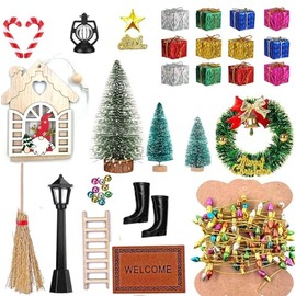 39 Pcs Doll House Decoration Miniatures Dollhouse Accessories Small Scene Model Light Mini Tree Gift Boxes Fake Light Door Miniature Scene Model Pretend Toys DIY Festival Holiday Party Favors Christm