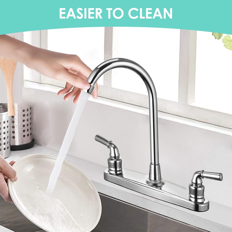 RV Non-Metallic Kitchen Faucet Two Handle-8" Main Body-High Arch-360 Swivel