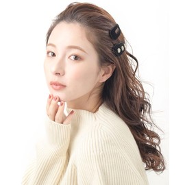 Vingtaine H7844-B Hair Clips, Patched Fasteners, Set of 2, Bijou, Classic, Velour, Elegant, Simple, Hair Accessory, Cute, Gift, Present