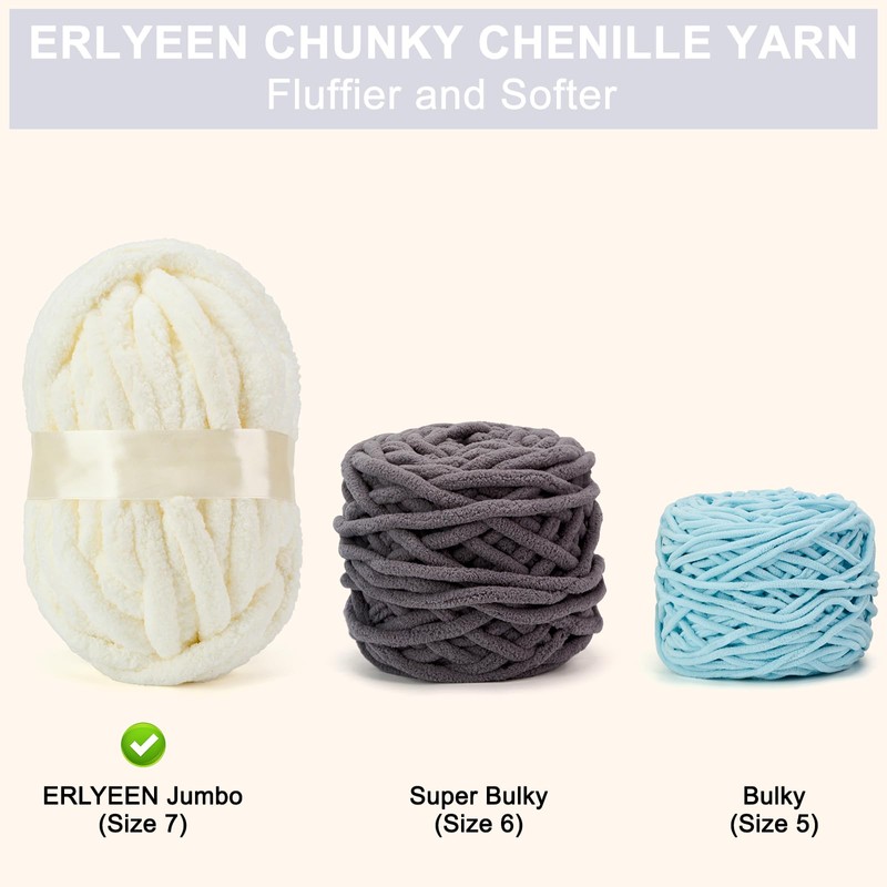 ERLYEEN Chenille Chunky Yarn Super Bulky Soft Thick Fluffy Jumbo