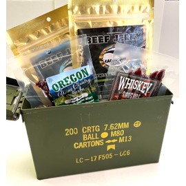 Jerky Dynasty Ammo Can Alcohol Jerky Gift Pack in a Ammo Can - Premium Whole Pieces & Sticks for Camping, Hiking, Fishing, Hunting, and Apocalypse Prepping - Long Shelf Life