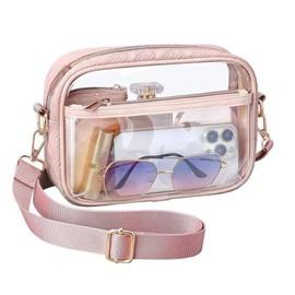 XSDSLS Transparent Shoulder Bag PVC Transparent Bag Waterproof Transparent Crossbody Shoulder Bag with Adjustable Strap for Concerts Sports Events Travel, pink