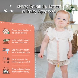 Baby’s Aid Silicone Pacifier Clip, One-Piece Design, 4X Teething Textures, Extra Plastic Clip,100% Food-Grade Paci Clips, Rust-Free & Flexible Pacifier Leash, Baby Pacifier Clips Girls & Boys Ages 0m+