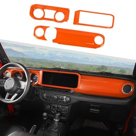 Jimen Fit for Jeep Wrangler JL JLU & Gladiator JT 2024-2025, 4PCS Center Console Dash Trim & Dashboard Cover Navigation Panel Interior Overlay (Orange)