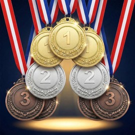 RAINFLOW 9 Pieces Gold Silver Bronze Award Medals - 1st 2nd 3rd Place Metal Olympic Style for Sports, Competitions, Talent Shows, 2 Inches Winner Medals with Neck Ribbon
