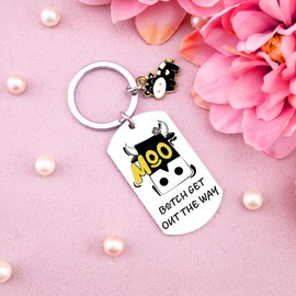 Iweca Cow Gifts For Women Country Western Gifts Funny Cows Decor Cow Print Stuff Cowgirl Accessories For Women Cowgirl gifts For Birthday Get Out The Way Keychain