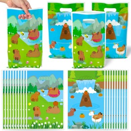 ArianQicult 50Pcs Capybara Party Favor Bags, Cute Capybara Patterns Party Gift Bags, Capybara Candy Treat Bags, Capybara Themed Party Decoration for Kids Birthday Animals Themed Party Supplies