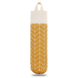 LeCorner Plastic Bag Holder, Canvas Grocery Bag Holder Dispenser, Wall Mount Shopping Trash Bag Storage Organizer for Home Kitchen (Ginger Yellow)