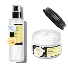 Snail Mucin Moisturiser + Face Serum - Face Moisturising Cream Women - Snail Slime Essence for Skin Care Set - Anti-Wrinkle Face Cream Serum Improvement of Skin Elasticity