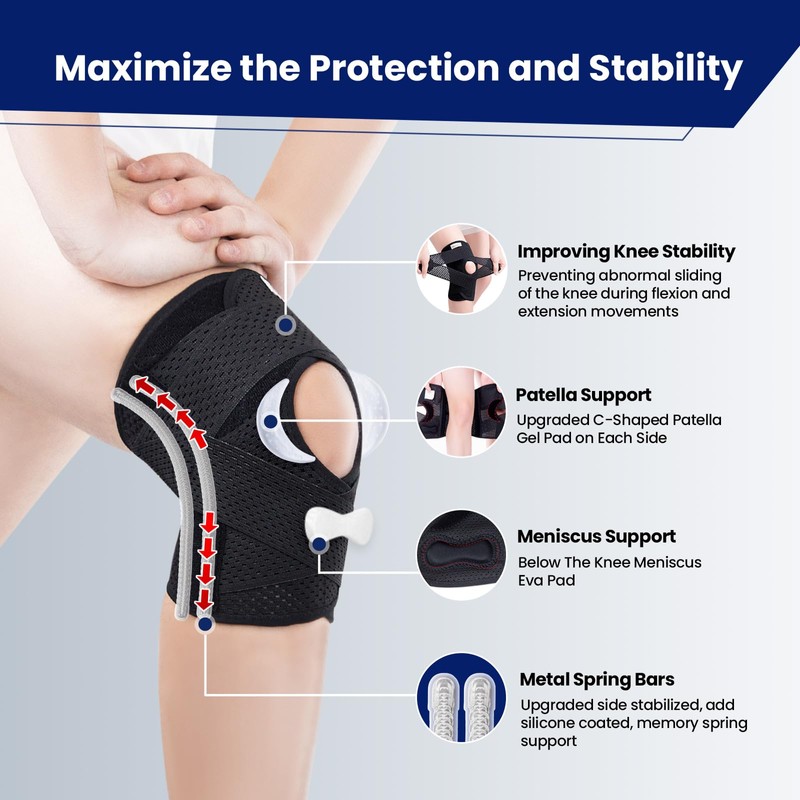 JOMVD Knee Brace for Meniscus Tear, Knee Pain,ACL, Adjustable Breathable