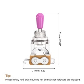 QUARKZMAN 3 Way Short Switch Guitar Straight Toggle Switch Silver with Purple Button for Electric Guitar Replacement Parts