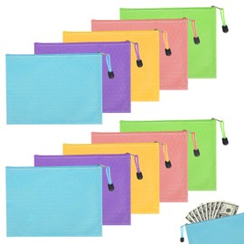 A5 Zip Wallets 10 Pcs Money Bags A5 Document Wallet Waterproof Zip Pouch Multicolor Zipper Bags for Household Business School (24 x 18 cm)