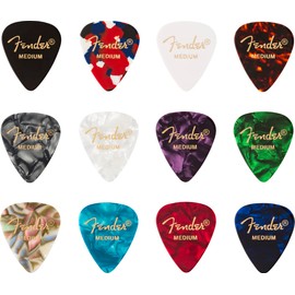Fender Paquete de 12 Plumillas Premium de Guitarra, Celuloide, 351, Medianas, Diseños Variados