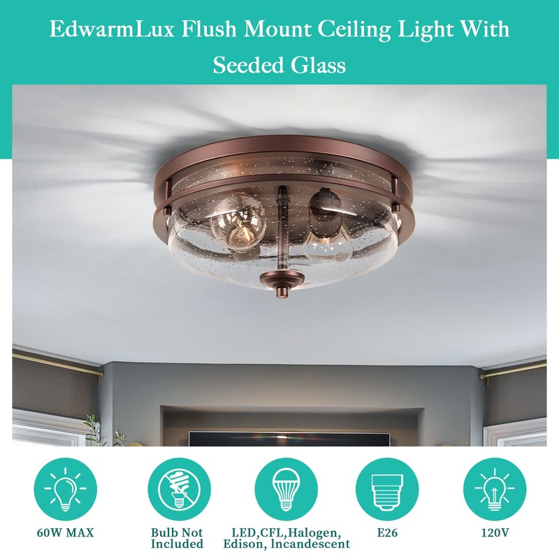 Edwarmlux Flush Mount Ceiling Lights, 2-Light Farmhouse Close to Ceiling