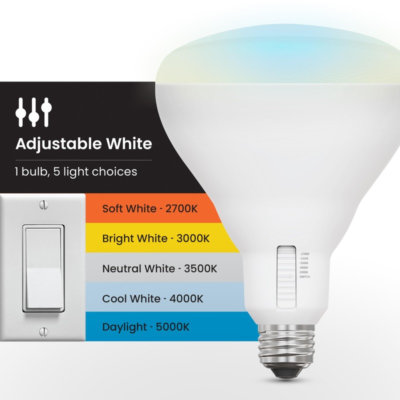 Feit Electric BR40 LED Light Bulb, 65W Equivalent, Dimmable, Color