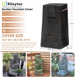 Garden Fountain Cover,Outdoor Heavy Duty Waterproof Dustproof Winter Cover for Cascading Bowls and Stacked Stones Water Fountain with Zipper and Drawstring.(Black,18.5" L x 18.5" W x 33" H)