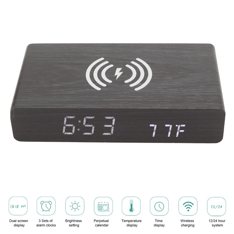 Black Wood Clock Digital Decoration White Light Wooden LED Clock