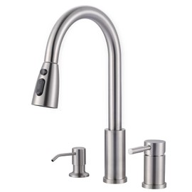 WOWOW 3 Hole Kitchen Faucet with Sprayer - 304 Stainless Steel Kitchen Sink Faucet with Soap Dispenser and Separate Handle 3 Pieces for Camper, Laundry, RV and Bar, Brushed Nickel