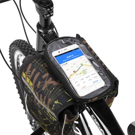 OhhGo アウトドアポータブル自転車フロントチューブフレームバッグ電話ホルダーケースバイクアクセサリー(グリーン)