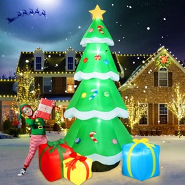 B&D 10FT Giant Inflatable Christmas Tree with Gift Box, Built-in LEDs - Outdoor Decoration for Holiday Party & Garden Lawn
