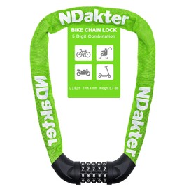 NDakter Bike Chain Lock, 5 Digit Combination Heavy Duty Anti Theft Bicycle Chain Lock,2.62/3.2/4.27/5/6Ft Long Security Resettable Bike Locks for Bike, Bicycle, Scooter, Door, Gate, Fence-4/6mm Thick