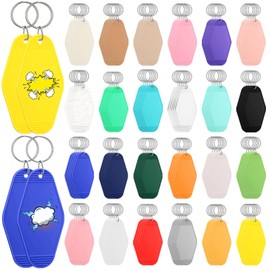 120 Pcs Blank Hotel Keychains Bulk Vintage Motel Sublimation Heat Transfer DIY Keychain Tags Vinyl Plastic Luggage Labels for Crafting Ornament Backpack Zipper, 24 Colors