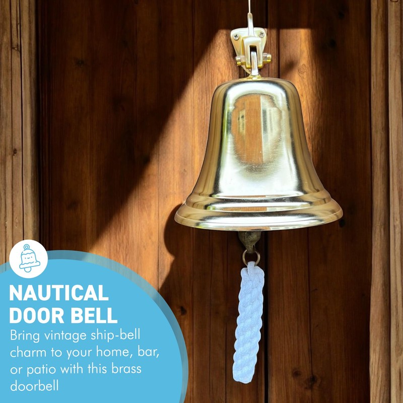 Traditional Brass Wall-Mounted Door Bell, 17cm Nautical Ship Bell Ringer