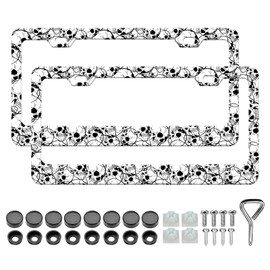 Skull License Plate Frames - 2 Pack Black White Skeleton Aluminum Metal License Plate Holder Covers Car Accessory,Rust-Proof Waterproof Car Decorative Tag Frames for Standard US 12x6 Inch