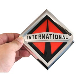 1x Grille International Emblem Truck Front Hood Badge Logo Replacement for International Truck All Series 3550901C2 (Chrome/Orange)