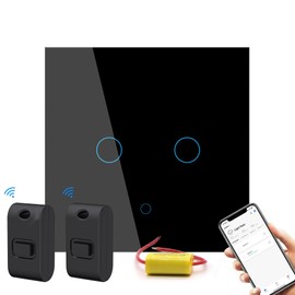 Smart Light Switch, Tuya/SmartLife App Remote Control, Wireless Kinetic Fob Switch Control, No Neutral Wire Required, Neutral Line Optional, Easy Two-Way Control (Black(2Gang))