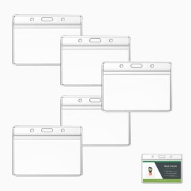 5 Pcs Plastic Card Holder, ID Badge Card, Transparent Clear Horizontal Waterproof Name Tag Badge ID Card, for Student ID Cards, Business Exhibition, Business Cards, Bus Cards