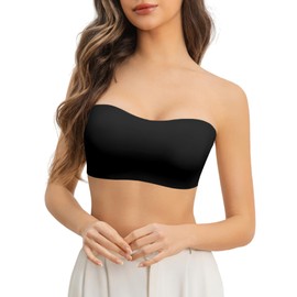 LAJERIN Push Up Strapless Bras for Women, Nude Strapless Bra Wireless Seamless Non-Slip Padded, Tube Top Bandeau Bra for Gowns and Evening Dresses Bralette Black-S