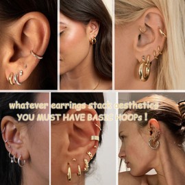 ORAZIO 3-10 Pairs Hoop Earrings for Women 316L Stainless Steel Silver Gold Small Hoop Earrings Hypoallergenic Huggie Earrings Lightweight Endless Cartilage Earring Thick Hoop Earring Sets 6-18MM,