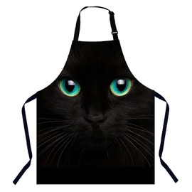 Xuwenz Black Cat with Green Eyes Kitchen Apron for Women Men, Adjustable Apron Chef Bakers Apron Cooking Apron Cooking Baking Gardening
