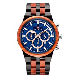 rorios Men's Wooden Watches Luminous Watch Men Watch Analogue Quartz Wrist Watches with Calendar Multifunction Men's Watch, blue, Bracelet