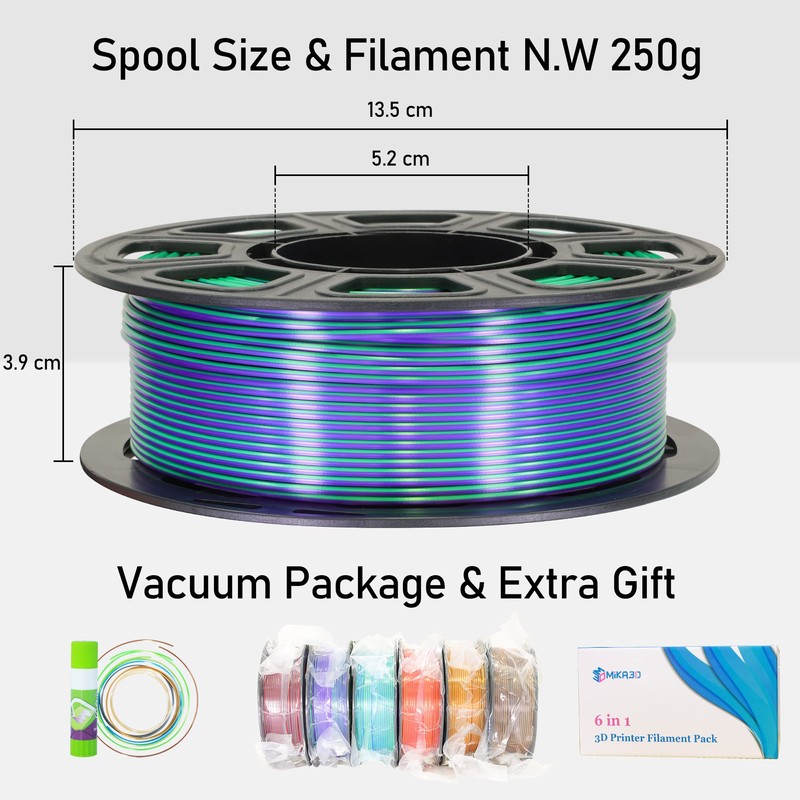 MIKA3D 6 Spools Bicolor Dual Color 1.75mm 3D Printer Filament