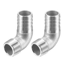 uxcell 304 Stainless Steel Hose Barb Fitting Elbow, 20mm Barbed x G1/2 Male Pipe Connector Adapter for Water Fuel Air, Pack of 2