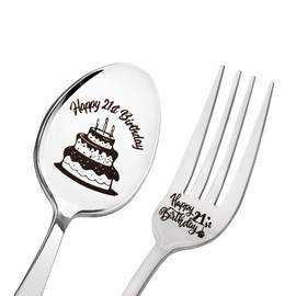 21st Birthday Gifts Spoon Fork 21th Birthday Gifts for Sister Brother 21 Year Old Birthday Gifts for Daughter Son Fork Spoon Set for Best Friend Birthday Gift for 21 Year Old Girl Boy Christmas Gifts