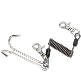 316 Stainless Steel Diving Current Hook Double Reef Drift Hook with Spiral Coil LanyardBlack