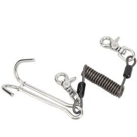 316 Stainless Steel Diving Current Hook Double Reef Drift Hook with Spiral Coil LanyardBlack