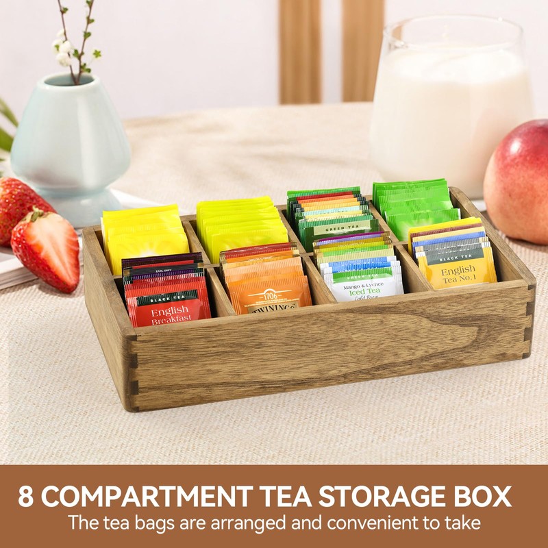 KIRIGEN Wood Tea Bag, Coffee Bag Storage Box, 8 Compartments,