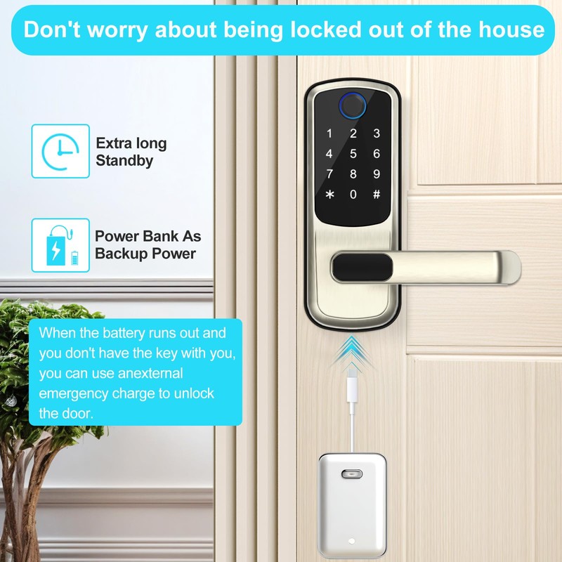 Smart Door Lock with Handle,Fingerprint Exterior Locks,Smart Locks for Front