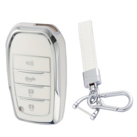 for Toyota 2019-2024 Key Fob Cover, Leather Key Chain Tup Soft Case Protection for Venza, Land Cruiser, Fortuner, Grand Highlander, Corolla Cross, Hilux (White)