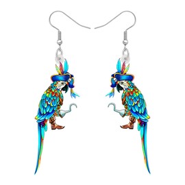 DOWAY Cute Acrylic Macaw Parrot Earrings Dangle Charms Jimmy Buffett Accessories for Women Summer Animals Jewelry Gifts (Pirate Parrot A)