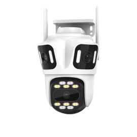 GESKS ICSEE 4K 8MP 3 Lens WiFi PTZ Security Camera, Alexa Supported/Night Vision/Motion Detection/360 Degree View/2-Way Audio/SD Card Support Network Surveillance Camera (Outdoor Triple Lens)