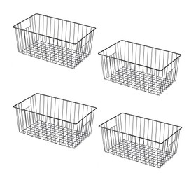 Y.Z.Bros 16" L x 12" W Wider Freezer Storage Organizer Baskets Container, Deep Metal Wire Chest Upright Refrigerator Divider with Built-in Handles for Cabinet, Pantry, Closet, Kitchen, Black