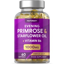 Evening Primrose and Starflower Oil Capsules 1000mg | with Vitamin B6 | 60 Softgels | Rich Source of Omega 6 Fatty Acids | by Horbaach