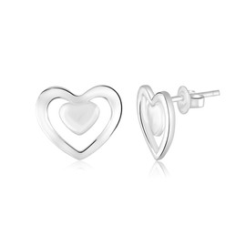 MOMAL JEWELS Sterling Silver Double Heart Stud Earrings, Polished Finish, Classic Design