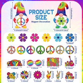 25 Pieces Car Magnet Decorations 60s Hippie Theme Party Magnetic Decals Fridge Magnets Flower Peace Car Magnetic Sticker Love Sign Colorful Hippie Decals for Car Refrigerator Mailbox Decor