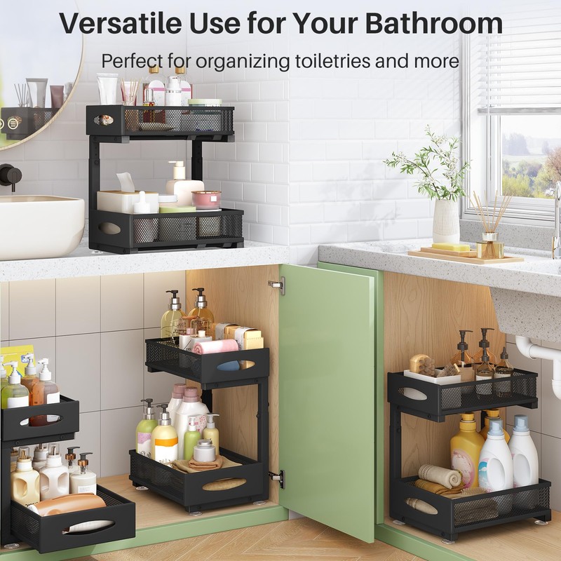 Under Sink Organizer, 2 Tier Pull out Cabinet Organizer Baskets